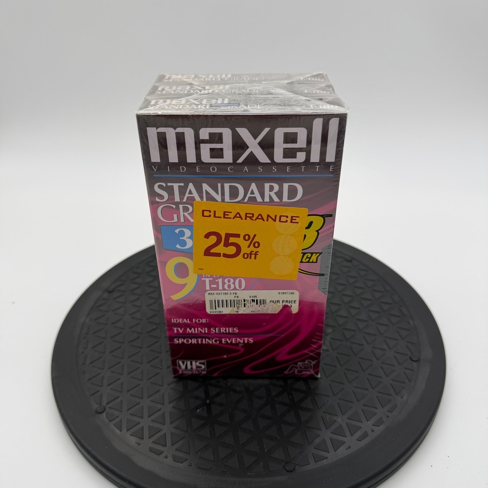 Maxell T-180 VHS Blank Video Cassette Tapes Standard Grade 3 Pack Sealed 9 Hour